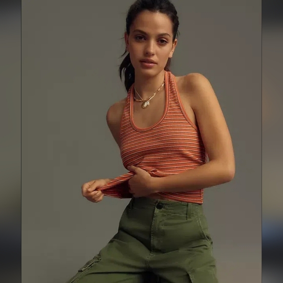 Anthropologie Pilcro Orange Striped Halter Top - Picture 3 of 7